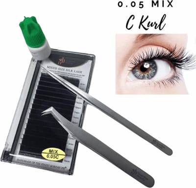 Guardian Beauty Wimpers Extensions - Prime Silk Lashes - Mix - 0.05mm - C Krul - Met Wimperlijm en 2 stuks Wimperpincet