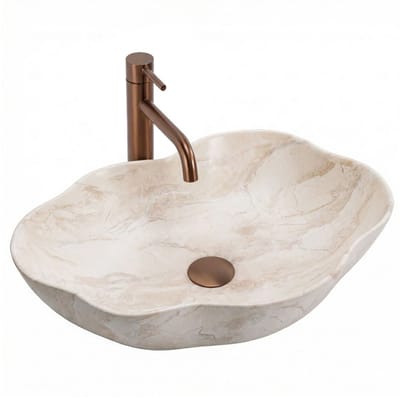 Rea Pearl Kallisto Sanitaire Keramiek Asymmetrisch - Wastafel - Beige, Steenimitatie - 50,5 X 38 X 13,5 Cm
