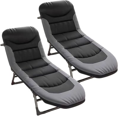 Opklapbaar Campingbed met Matras en Zijvak - 5-voudig Verstelbaar Ligbed voor Buiten en Binnen