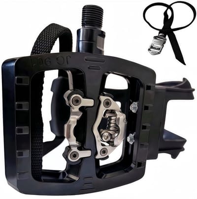 YBEKI SPD Pedals with Clip and Strap, Hybrid Pedal for Indoor Exercise Bike/Dynamometer, Spinning Bikes and All Bikes - ShopVlot