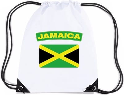 Jamaica thema sporttas - nylon rijgkoord rugzak - wit met vlag print - supporters - 11 liter - 45 x 34 cm