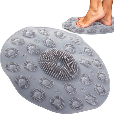 Voetmassagemat Rond - Voetmassage bad - Antislip Douchemat voor voetenreiniging en massage – Grijs - Ø 37 cm