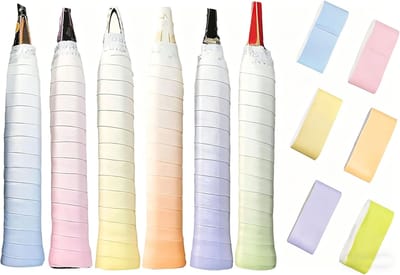 Een set van 6 grip tapes voor badminton- en tennisrackets - antislip - voorgesneden - droog aanvoelend - vochtregulerend en ademend - comfortabele grip - geschikt voor tennis en badminton - 120 cm x 2.5 cm