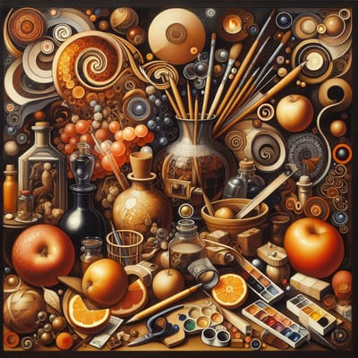 Abstract stilleven schilderij | Sculpturale interpretatie van tijdloze alledaagse voorwerpen in abstracte vormen | Kunst - 30x30 centimeter op Canvas | Foto op Canvas