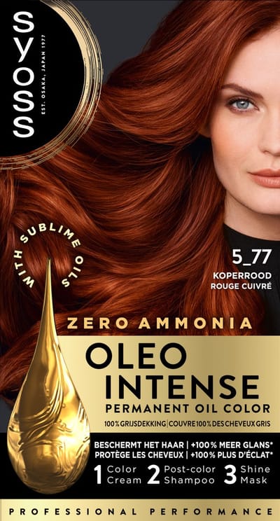 Syoss Oleo Intense 5-77 Haarverf - Koperrood - Permanente Haarkleuring - Ammoniakvrij - Met Voedende Oliën - 100% Grijsdekking - Langdurige Kleur - 1 stuk