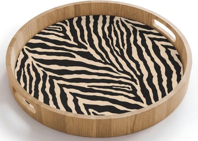 Dienblad rond 40x40 cm - Schootdienblad hout - Zebra - Klassiek - Zwart - Borrelplank rechthoek - Plateau houten dienbladen