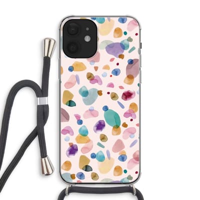 Case Company® - Hoesje met koord geschikt voor iPhone 12 hoesje met Koord - Terrazzo Memphis - Telefoonhoesje met Zwart Koord - Bescherming aan alle Kanten en Over de Schermrand