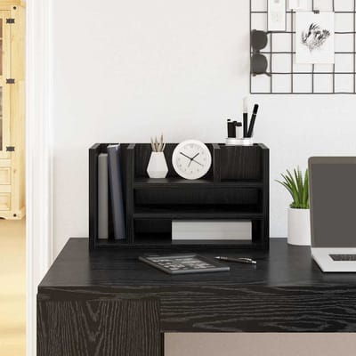vidaXL - Bureau - organizer - Zwart - eiken - 44,5 - x - 24 - x - 25 - cm - Bewerkt - hout