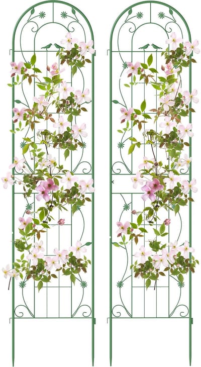 COSTWAY Metalen hekwerk, 2-delige set, decoratief tuinhek, vrijstaande klimhulp, hekwerk voor in de tuin om te steken, klimlatwerk voor klimplanten, bloemen, komkommer (220 x 50 cm, groen)
