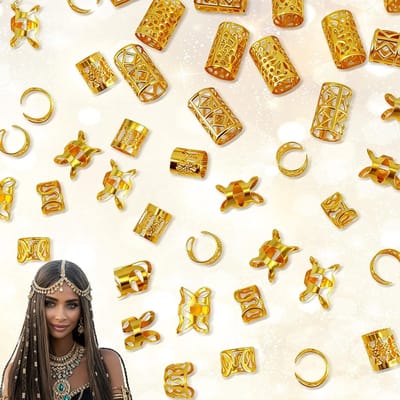50 Stuks Gouden Haar Sieraden voor Dreadlocks, Verstelbare Haar Spiralen en Ringen, Accessoires voor Vlechten en Dreadlocks