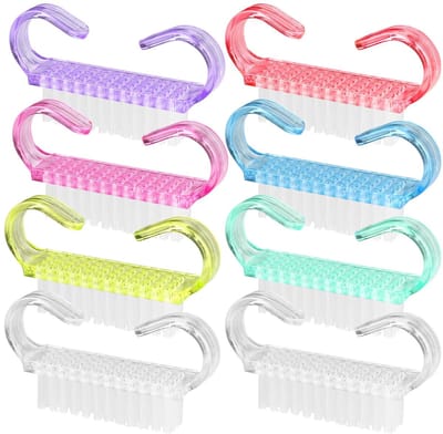 Dailygoods- Nagelborstel 8 Stuks - Vingernagel Reinigingsborstel - Handgreep Kunststof - Peeling Borstel - Ruimtebesparend - Flexibele Haren