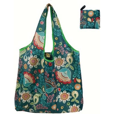 Herbruikbare polyester boodschappentas met schouderband voor dames - handwasbaar, opvouwbare bloemen boodschappentas die geen elektriciteit vereist