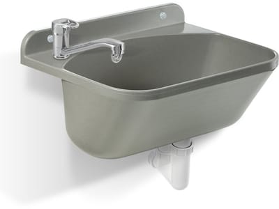 GOSPO Gootsteen met draaibare kraan, sifon, wastafel 46 x 36 x 20 cm, wasruimte voor garage, wasbak, kelder, wandmontage, in plaat, spoelbak incl. accessoires (grijs)