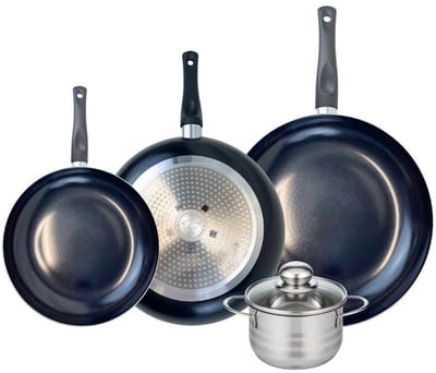 Set van 3 Koekenpannen 24, 28 en 32 cm en 1 braadpan 14 cm Elo Prima Brillant