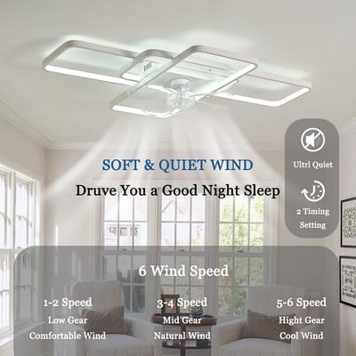 Moderne Rechthoekige Plafondventilator Met LED Verlichting Dimbaar Afstandsbediening Stille Slaapkamer Woonkamer