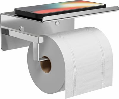 Famanu – Toiletrolhouder met plank voor wandmontage, zelfklevend, roestvrij staal, chroom