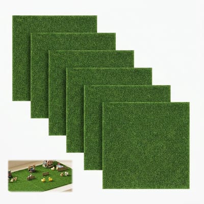 Kunstgras voor buiten - Miniatuur gazon - Modelbouw decoratie - Realistische look - 6 stuks 15x15 cm - Groen