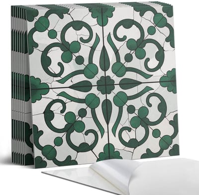 Coloray Plaktegels - Plantenpatroon met ornamenten Portugese Tegels - 30 cm x 30 cm - Groente Plaktegels - 9 stuks - Vierkant PVC Tegels - Plaktegels Keuken - Zelfklevende Vloertegels - Vinyltegels Vloer Zelfklevend - Zelfklevende Tegels