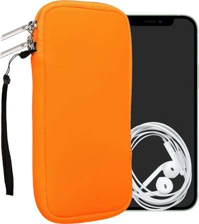 kwmobile telefoontasje universeel geschikt voor XXL - 7" smartphones - 17,7 x 8,5 cm - Hoesje met rits en polslusje -In neon oranje -