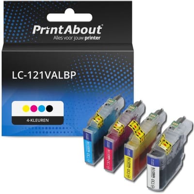 PrintAbout huismerk Inktcartridge LC-121VALBP 4-kleuren Multipack Geschikt voor Brother