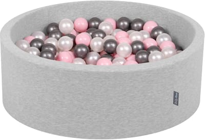 KiddyMoon ballenbad 90x30cm - 200 ballen ∅ 7cm ballenbad met kleurrijke ballen voor baby's kinderen rond - lichtgrijs:parel/roze/zilver