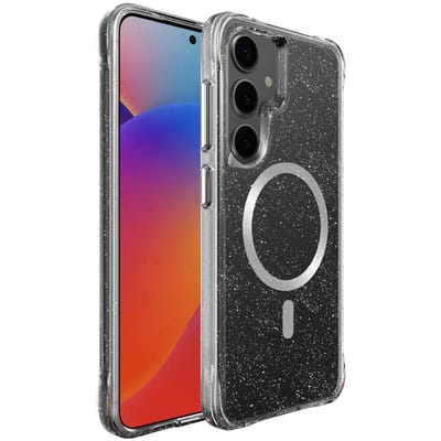 imoshion Hoesje - Geschikt voor Samsung Galaxy S25 - Glitter Backcover met Magnetische Ring 2.0 - Zilver
