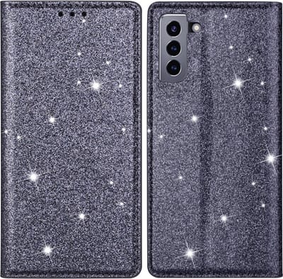 Coverup Hoesje - Geschikt voor Samsung Galaxy S22 Hoesje - Coverup Glitter Book Case - Grijs