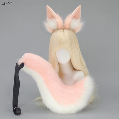 2 stuks/set Pluizige Vos Oor Staart Anime Pluche Kat Hond Oren Haarband Roze Dier Staart Pluizig Cosplay Oren Staart Spel Rolspel ear and tail