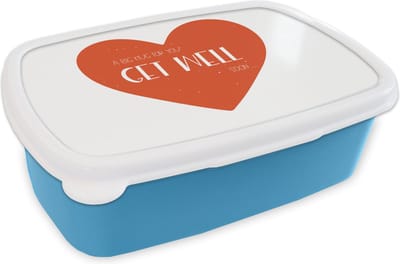Broodtrommel Blauw - Lunchbox - Brooddoos - Beterschap - Spreuken - Wit - Knuffel - 18x12x6 cm - Kinderen - Jongen