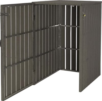 1 WPC deksel afvalbak MCW-J28, afvalbak, metaal-hout-look, vergrootbaar 240l ~ grijs