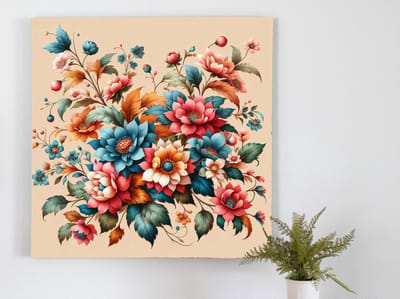 Olieverf bloemen schilderij | Prachtige flora in vurige olieverf, een explosie van kleur | Kunst - 60x60 centimeter op Dibond | Foto op Dibond