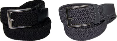 Duopack Zwart Grijs - Elastische Comfort Riem - maat 105 - Gevlochten - 100% Elastisch - Nikkelvrije Gesp