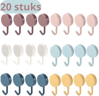 PolkaHome® 20 stuks Zelfklevende Haakjes - Haken, Handdoek, Theedoek Badkamer Keuken - Zonder Boren, Keukenhaken, Kledinghaken, Plastic Haken, Waterdicht & Verwijderbaar - Klevende Haak, Plakhaakjes, Klevende Spijker