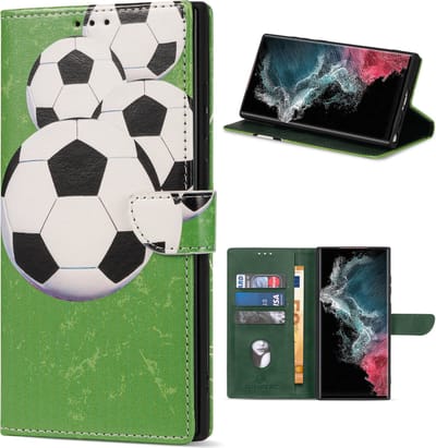 Geschikt Voor Samsung Galaxy S22 Ultra Hoesje - Solidenz Bookcase S22 Ultra - Telefoonhoesje S22 Ultra - S22 Ultra Case Met Pasjeshouder - Cover Hoes - Met Standaard - Draadloos Opladen - Voetbal