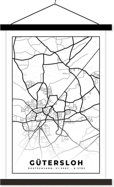 Posterhanger incl. Poster 40x60 cm - Schoolplaat - Stadskaart - Gütersloh - Kaart - Plattegrond - Textielposter - Zwarte latten - Stadskaart