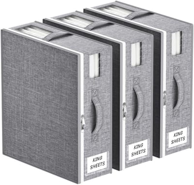 Unyqoos® Set van drie opvouwbare opbergtassen voor beddengoed met vensters en label