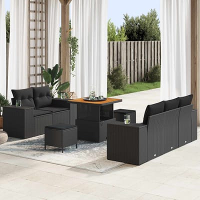 vidaXL - Tuinbank - Set - 8 - st - 8-Aantal - zitplaatsen - Zwart - Poly - Riet
