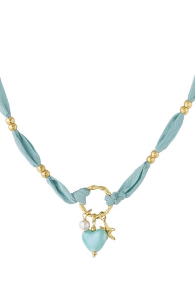 Bijoutheek Collier Bandana Stof Hart Blauw