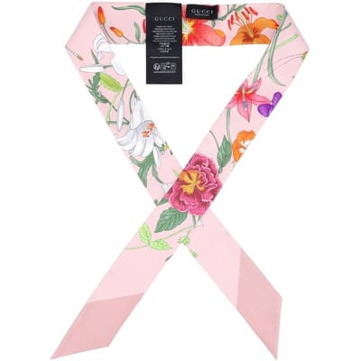 Gucci Skinny Twill Zijden Sjaal Bloemen Gg Print 825121 3g001 5472 825121 3G001 5472 gray