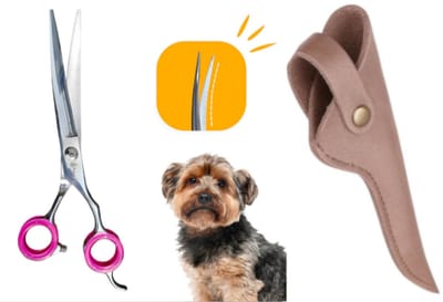 Professor Q – Professionele Up Gebogen Hondenschaar – Roze – 7.5 Inch (19.5 cm) – Ideaal voor Langharige Honden – Inclusief Luxe Lederen Etui – 16,5 cm – Brons