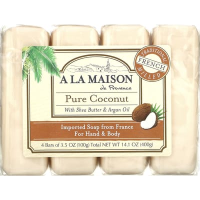 A La Maison de Provence, Hand and Body Bar Soap, Pure Coconut, 4 packs, 3.5 oz each