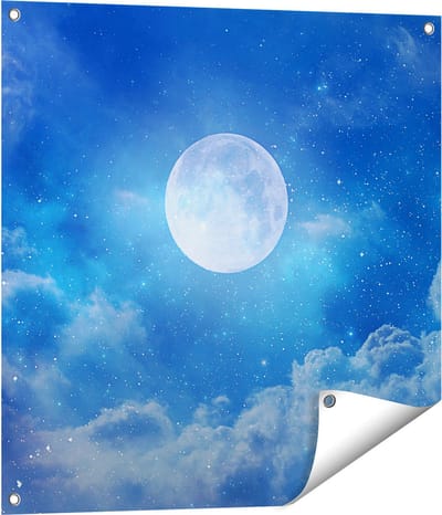 Gards Tuinposter Volle Maan in de Blauwe Hemel met Sterren - 70x70 cm - Tuindoek - Tuindecoratie - Wanddecoratie buiten - Tuinschilderij