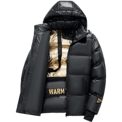 Winter Herenkatoenen Kleding Zwart en Goud Superdik Katoengevoerde Kleding Koubestendig Koppels Capuchon Afneembaar Koubestendig Verdikt Warm Jas 5XL