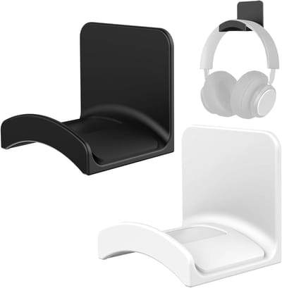 SnelShoppen - 2 Stuks Gaming Hoofdtelefoonhouder - Bureau Hoofdtelefoonhouder met Sterke 3M Lijm - Universele Muur en Tafel Houders in Zwart en Wit -