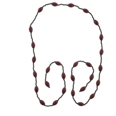 Behave ketting - lange knoop ketting - zwart bordeaux - kralen ketting - 130 cm