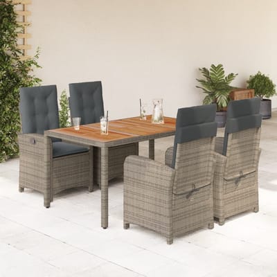 vidaXL - 5-delige - Tuinset - met - kussens - poly - rattan - grijs