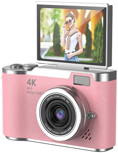 Slimlogy LK007 Pro 4K Draaibare Digitale Camera - 48 MP - roze - Selfiecamera met 8x Zoom - Vlogcamera