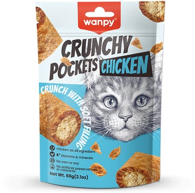 Wanpy - Crunchy pockets - Kip - Kattensnack - Knapperige snacks met zachte vulling van kip