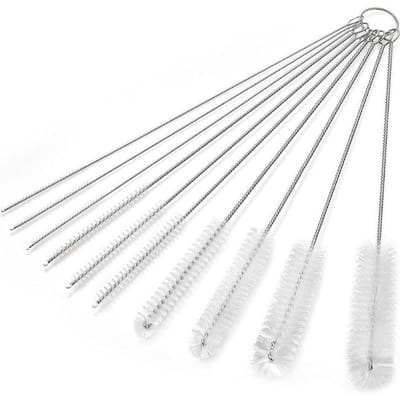 1 Jeu de 10 Brosses de Nettoyage Acier Inoxydable 304 Brosse en Nylon Multi-Type Brosse pour Tube à Essai Pipette Brosse pour Bec blanc