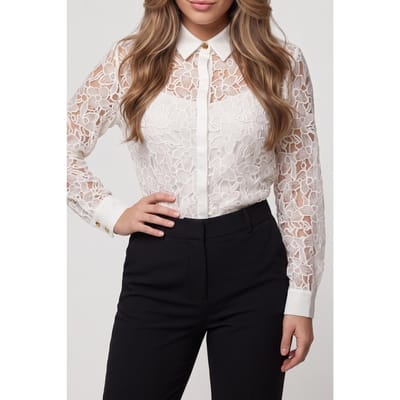 GUESS Liu Embroidery Long Macadamia Maat: 36 | Blouses Outlet | Dames | Wit